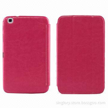 3-folding Flip PU Leather Cover Plastic Case for Samsung Galaxy Tab 3 (8.0)